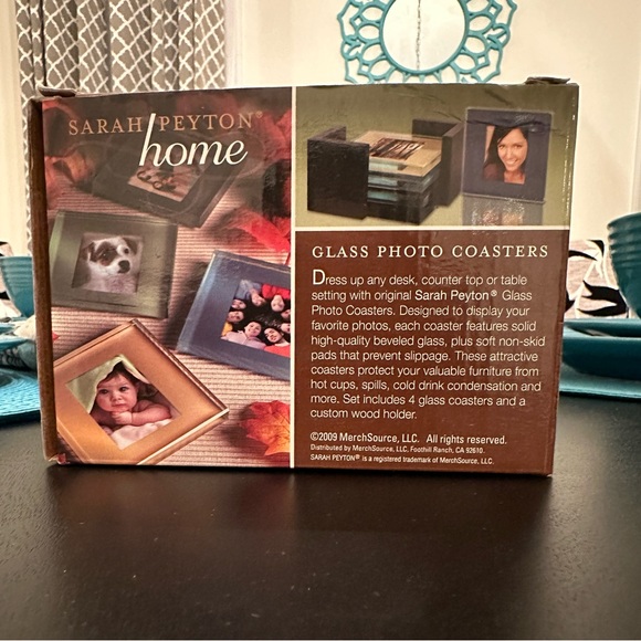 New Solid Glass Photo Coasters | Wood Holder | Set - Picture 6 of 10